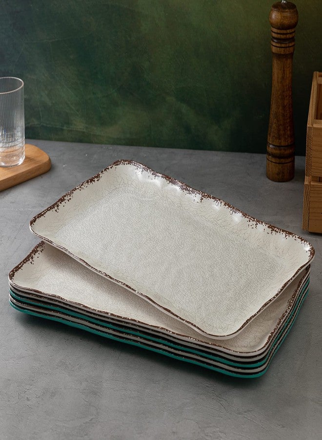 LEHAHA Farmhouse Large Serving Platters, 2 Piece Melamine Dinnerware Set, 17.5 x 10 Inches Vintage Serving Tray, Rectangle White Rustic Trays Set of 2 - Image 4